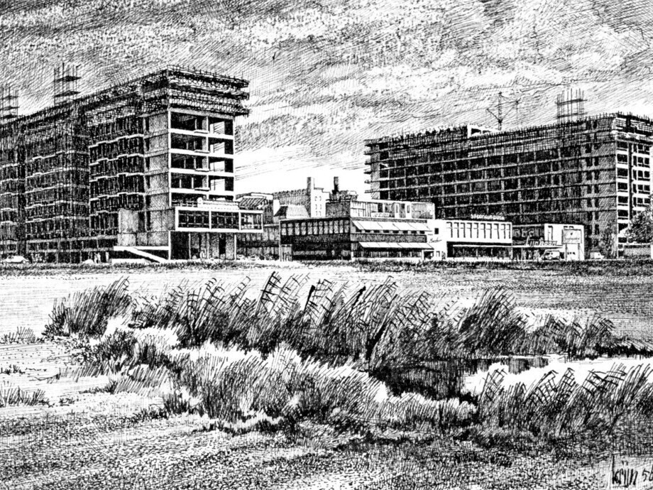 Tekening van de Lijnbaanflats